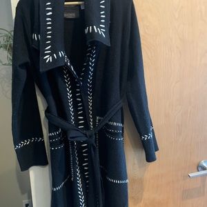 Anthropologie Guinevere boiled wool coat black with white whipstitching M EUC